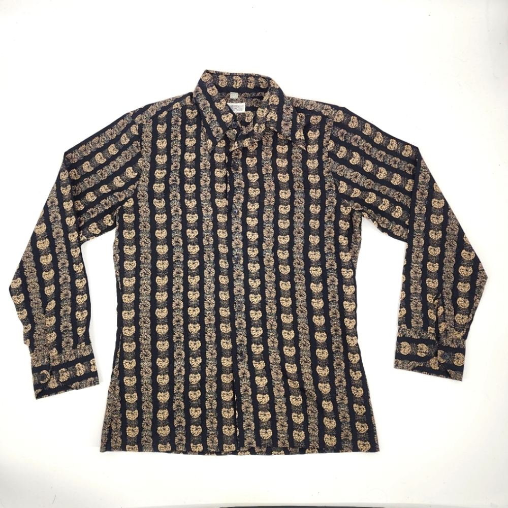 Spire Mens Medium Vintage Button Down Shirt Brown Tan 70s very good condition